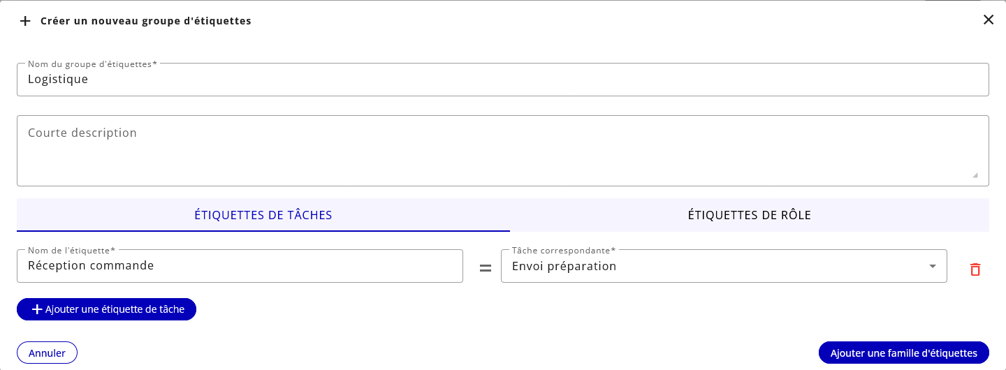 édition des tâches d’un groupe d’étiquettes