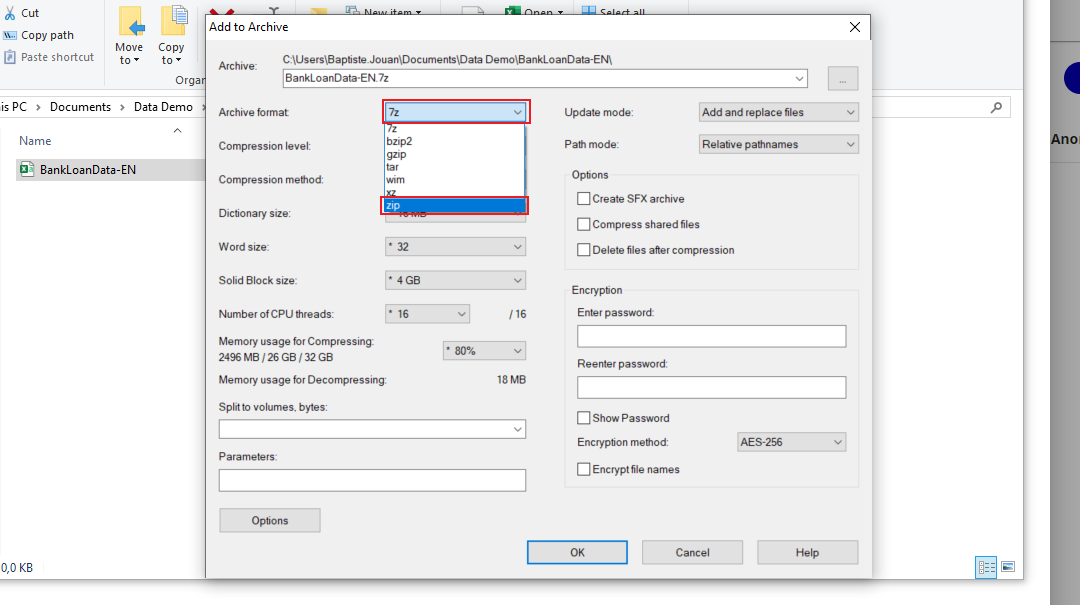 Sélection du zip 7zip