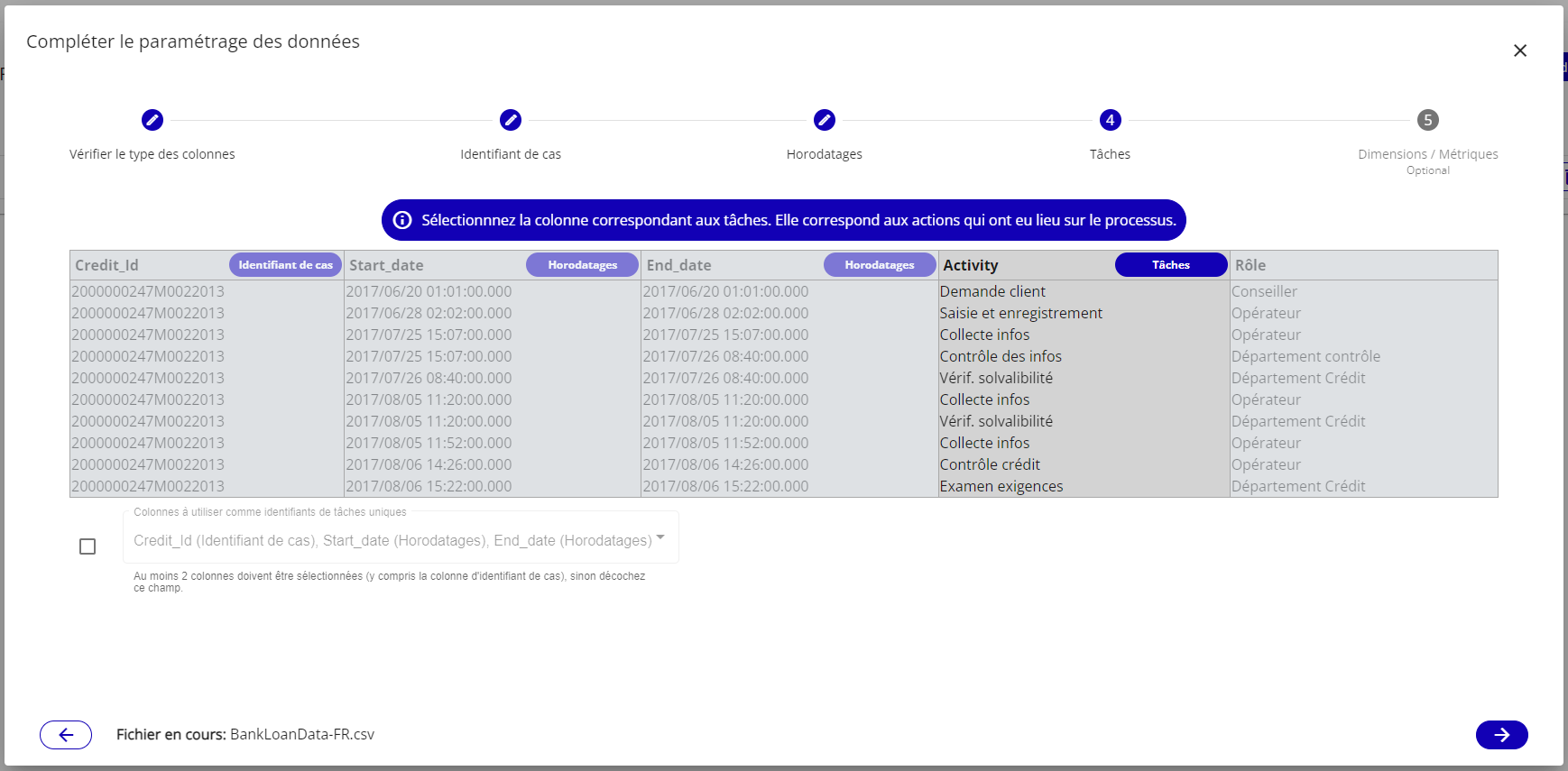 Sélection des tâches