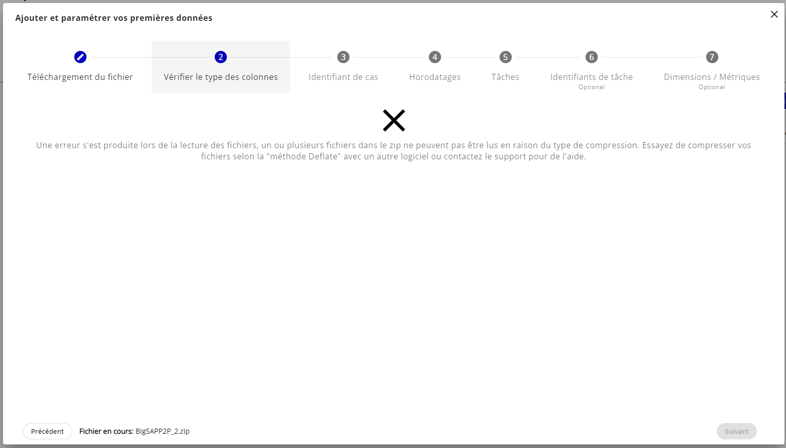 Erreur ZIP du type de compression